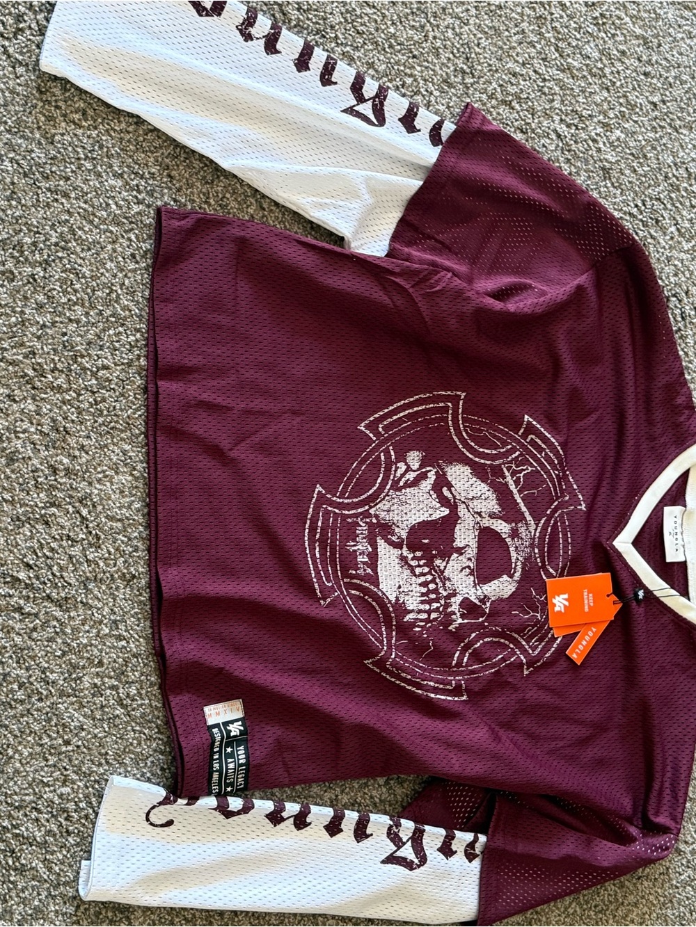 YoungLA Maroon and White Long-Sleeve Graphic Jersey